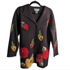 Susan Bristol vintage wool cardigan with floral embroidery sz M